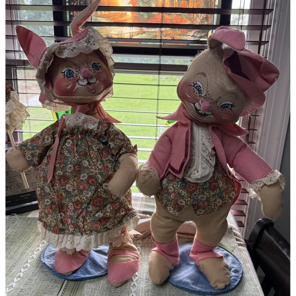 Large Annalee Easter Bunny Dolls Made in USA 22" 1987 Lot Of 2 VTG Couple Rare